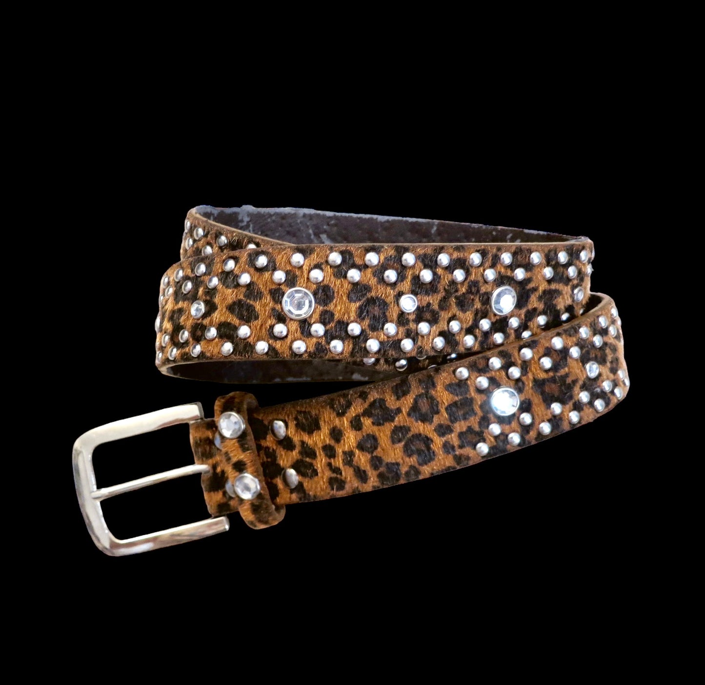 Bedazzled leopard print belt