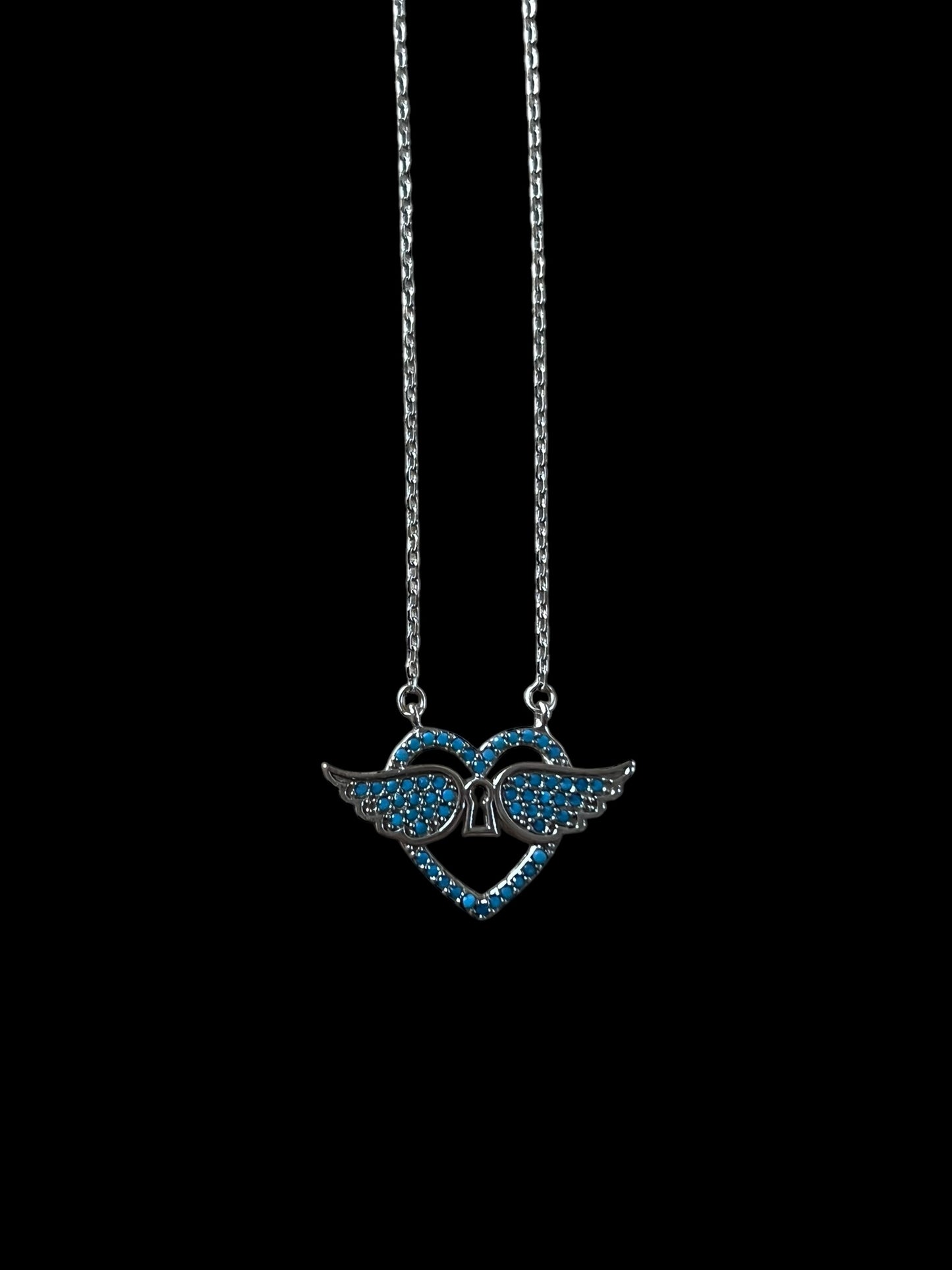 Blue angelic heart necklace