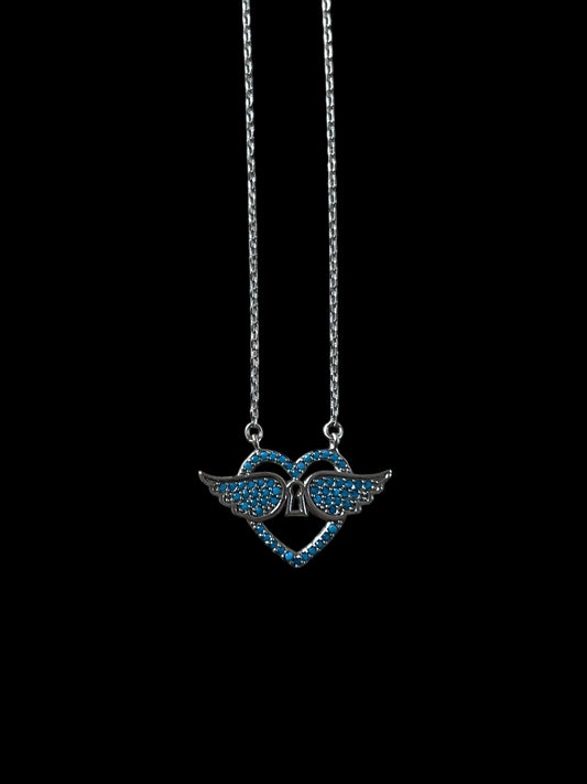 Blue angelic heart necklace