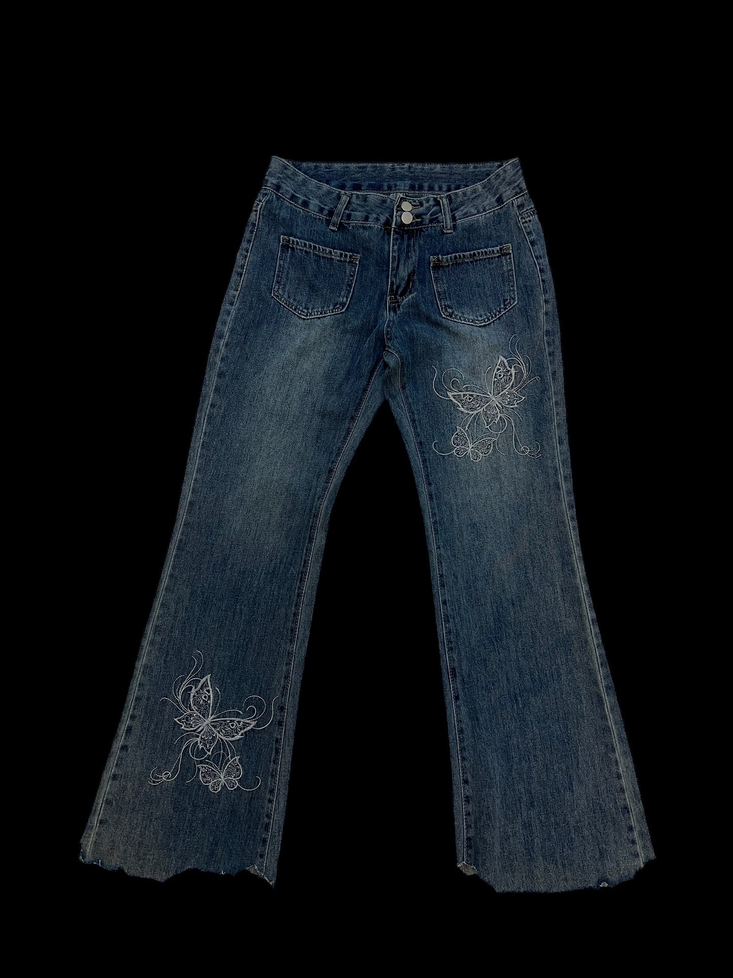 Embroidered butterfly jeans